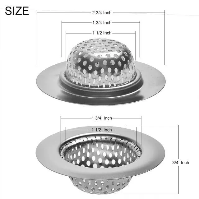 Alt view image 2 of 4 - 2 Pack - 2.75" Top / 1.5" Basket- Stainless Steel Bathtub Drain Strainer Cover Shower Hair Drain Catcher Sink Strainer Filter Basket for Bathroom