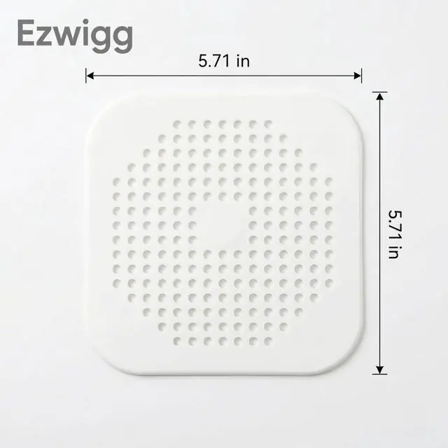 Alt view image 2 of 7 - 5.7 Inch Large Shower Drain Hair Catcher (2-Pack) - Silicone Square Flat Drain Cover, Fits 5" and 6" Standard Shower Drains, Extra Large Hair Catcher for Bathroom Bathtub & Kitchen Sink - White