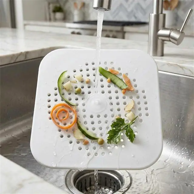 Alt view image 3 of 7 - 5.7 Inch Large Shower Drain Hair Catcher (2-Pack) - Silicone Square Flat Drain Cover, Fits 5" and 6" Standard Shower Drains, Extra Large Hair Catcher for Bathroom Bathtub & Kitchen Sink - White