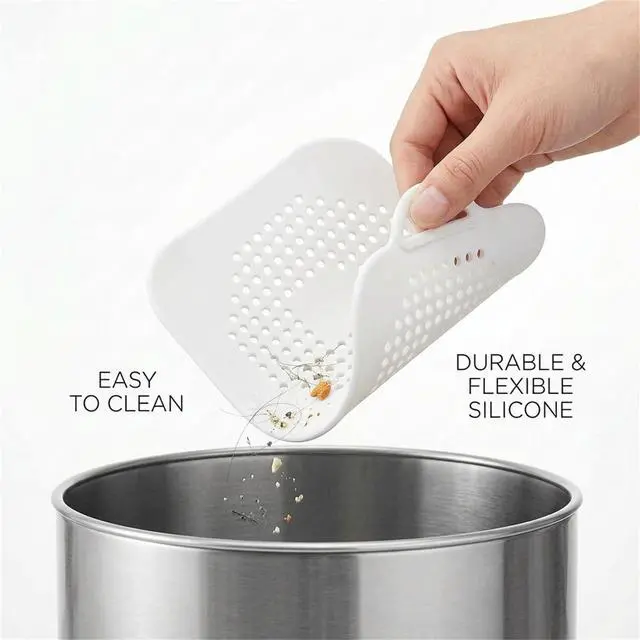 Alt view image 5 of 7 - 5.7 Inch Large Shower Drain Hair Catcher (2-Pack) - Silicone Square Flat Drain Cover, Fits 5" and 6" Standard Shower Drains, Extra Large Hair Catcher for Bathroom Bathtub & Kitchen Sink - White