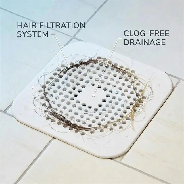 Alt view image 7 of 7 - 5.7 Inch Large Shower Drain Hair Catcher (2-Pack) - Silicone Square Flat Drain Cover, Fits 5" and 6" Standard Shower Drains, Extra Large Hair Catcher for Bathroom Bathtub & Kitchen Sink - White