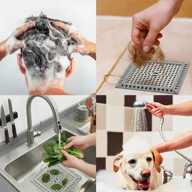 Alt view image 2 of 5 - 2 Pack Square Shower Drain Hair Catcher Stainless Steel | Anti-Clog Hair Stopper for Bathroom, Bathtub & Kitchen | Non-Slip, Easy Clean, Universal Fit
