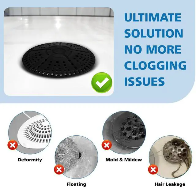 Alt view image 5 of 7 - Shower Drain Hair Catcher, 2 Pack 5.5 Inch Silicone Large Drain Cover, Bathroom Hair Drain Catcher, Flat Anti-Clog Hair Trap for Shower, Bathtub, Tub & Sink Hair Strainer(Black)