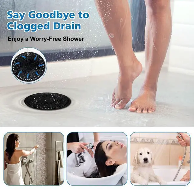 Alt view image 6 of 7 - Shower Drain Hair Catcher, 2 Pack 5.5 Inch Silicone Large Drain Cover, Bathroom Hair Drain Catcher, Flat Anti-Clog Hair Trap for Shower, Bathtub, Tub & Sink Hair Strainer(Black)