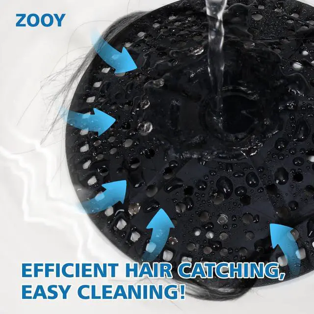 Alt view image 7 of 7 - Shower Drain Hair Catcher, 2 Pack 5.5 Inch Silicone Large Drain Cover, Bathroom Hair Drain Catcher, Flat Anti-Clog Hair Trap for Shower, Bathtub, Tub & Sink Hair Strainer(Black)