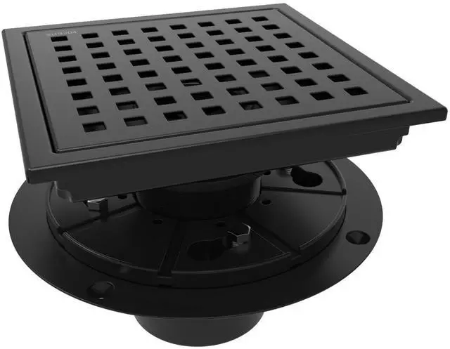 Main image of 6 Inch Square Shower Floor Drain with Flange,Quadrato Pattern Grate Removable,Food-Grade SUS 304 Stainless Steel,Watermark&CUPC Certified,Matte Black