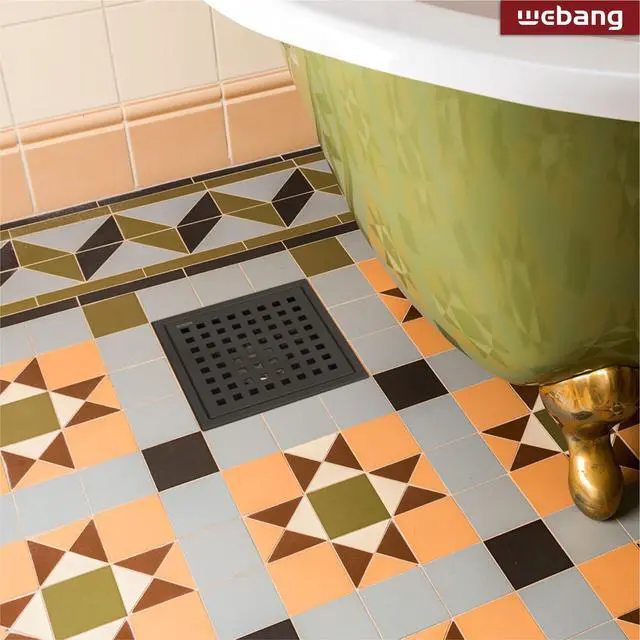 Alt view image 2 of 5 - 6 Inch Square Shower Floor Drain with Flange,Quadrato Pattern Grate Removable,Food-Grade SUS 304 Stainless Steel,Watermark&CUPC Certified,Matte Black