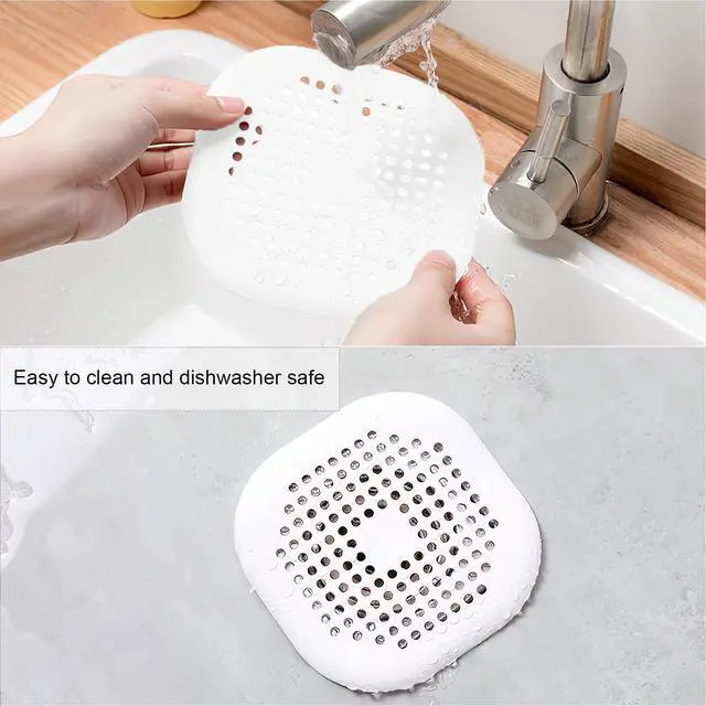 Alt view image 4 of 7 - 2 Pieces Shower Drain Hair Catcher Bathtub Stopper Home Drain Protectors Drain Cover with Sucker Water Trap Sink Cover for Bathroom Bathtub and Kitchen (White,White)