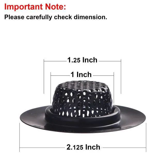 Alt view image 2 of 5 - 2 Pack - 2.25" Top / 1" Basket- Black Sink Strainer Bathroom, Utility, Slop, Laundry, RV and Lavatory Sink Drain Strainer Hair Catcher. Stainless Steel with Black Electroplated Coating