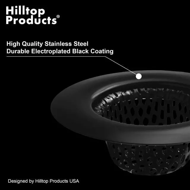 Alt view image 4 of 5 - 2 Pack - 2.25" Top / 1" Basket- Black Sink Strainer Bathroom, Utility, Slop, Laundry, RV and Lavatory Sink Drain Strainer Hair Catcher. Stainless Steel with Black Electroplated Coating