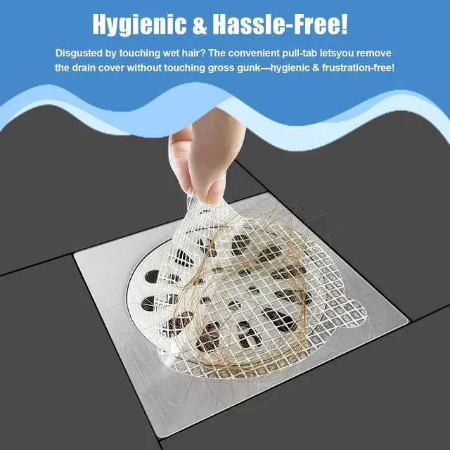 Alt view image 5 of 6 - 30 Pack Disposable Shower Drain Hair Catcher Hair Trap Drain Covers 4.3 Extra-Wide Mesh Hair Catcher for Shower, Sink, Laundry & Bathtub