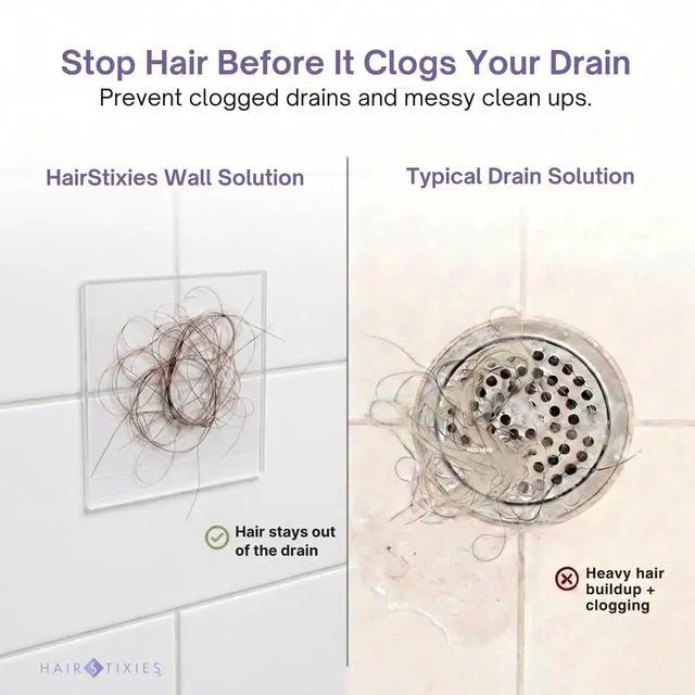 Alt view image 2 of 7 - Shower Hair Catcher - Disposable Adhesive Hair Collector Pads for Wall, Shower & Tub - Prevents Hair Clogs & Drain Blockages - 2-Pack (24 Sheets Total, 12 per Pad)