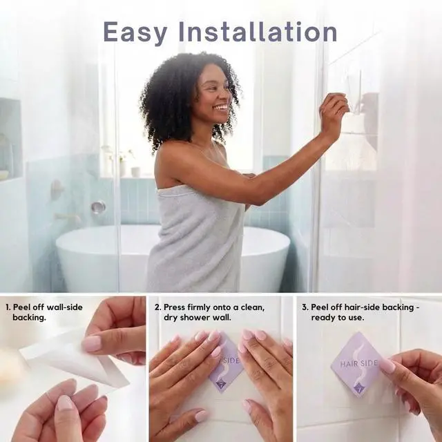 Alt view image 7 of 7 - Shower Hair Catcher - Disposable Adhesive Hair Collector Pads for Wall, Shower & Tub - Prevents Hair Clogs & Drain Blockages - 2-Pack (24 Sheets Total, 12 per Pad)