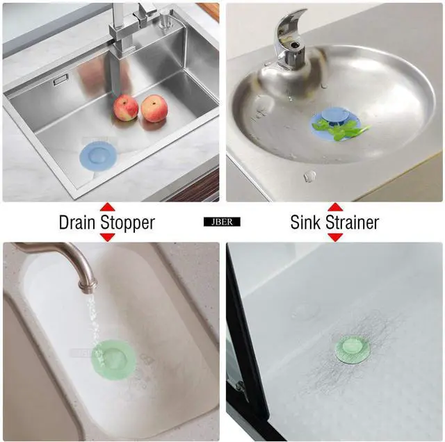 Alt view image 5 of 5 - Bathtub Drain Stopper - 5 Pack Silicone Tub Stopper and Hair Catcher, Shower Drain Cover Strainer, Easy Install and Clean, Protects Bathroom and Kitchen Drains from Hair and Debris