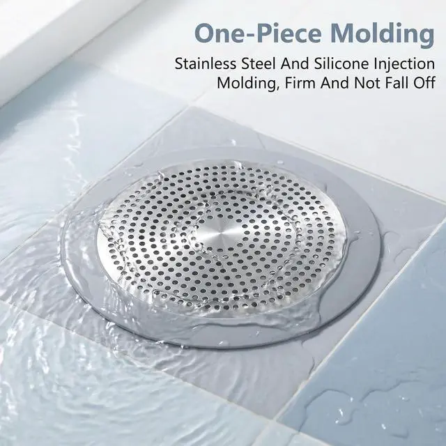 Alt view image 5 of 7 - Flat Shower Drain Hair Catcher 5.7in Wide Round Hairs Stopper