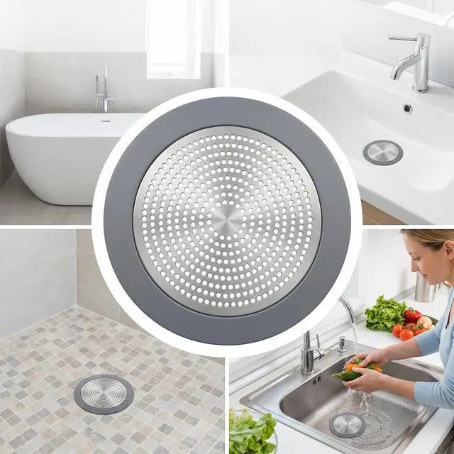 Alt view image 7 of 7 - Flat Shower Drain Hair Catcher 5.7in Wide Round Hairs Stopper