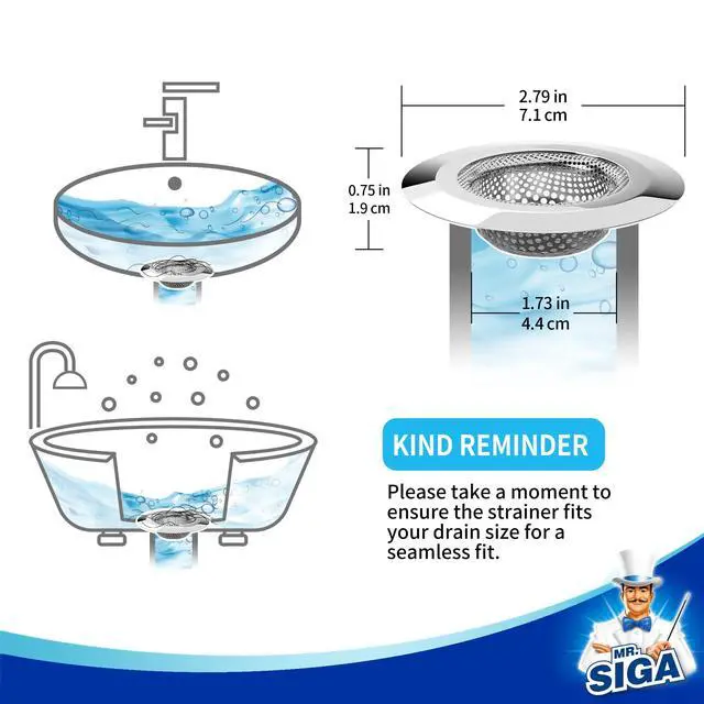 Alt view image 5 of 7 - Bathtub Drain Strainer, Stainless Steel Shower Bathtub Drain Hair Catcher, Bathroom Sink Drain Strainer, 3 Pack