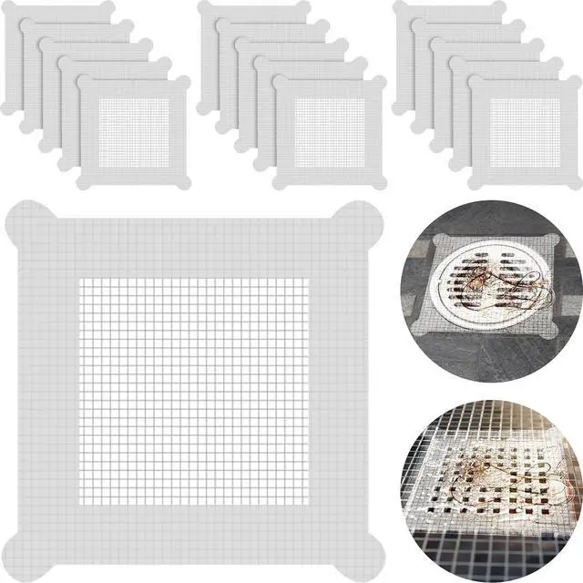 Main image of 50 Pcs 5.7 Inch Disposable Hair Catcher Shower Drain Stickers Square Mesh Shower Drain Catcher Cover Stickers Bathtub Stopper Decals with 5 mm Holes for Bathroom Kitchen Sink Filter Accessories