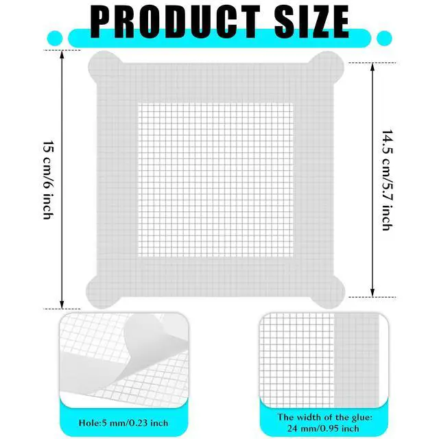 Alt view image 2 of 7 - 50 Pcs 5.7 Inch Disposable Hair Catcher Shower Drain Stickers Square Mesh Shower Drain Catcher Cover Stickers Bathtub Stopper Decals with 5 mm Holes for Bathroom Kitchen Sink Filter Accessories