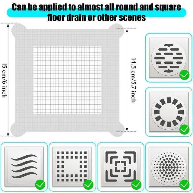 Alt view image 4 of 7 - 50 Pcs 5.7 Inch Disposable Hair Catcher Shower Drain Stickers Square Mesh Shower Drain Catcher Cover Stickers Bathtub Stopper Decals with 5 mm Holes for Bathroom Kitchen Sink Filter Accessories