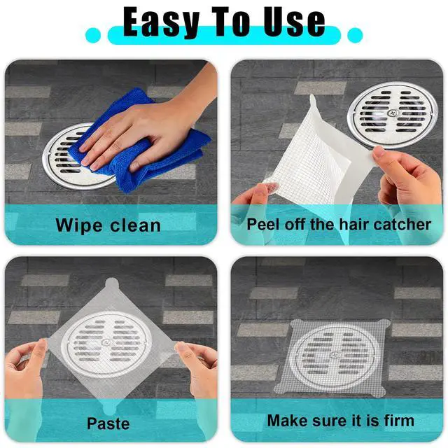 Alt view image 5 of 7 - 50 Pcs 5.7 Inch Disposable Hair Catcher Shower Drain Stickers Square Mesh Shower Drain Catcher Cover Stickers Bathtub Stopper Decals with 5 mm Holes for Bathroom Kitchen Sink Filter Accessories