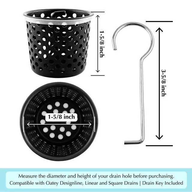 Alt view image 2 of 4 - Shower Drain Strainer for Oatey Designline Shower Drain, Linear and Square with Shower Drain Key for Drain Grate Removal, Matte Black