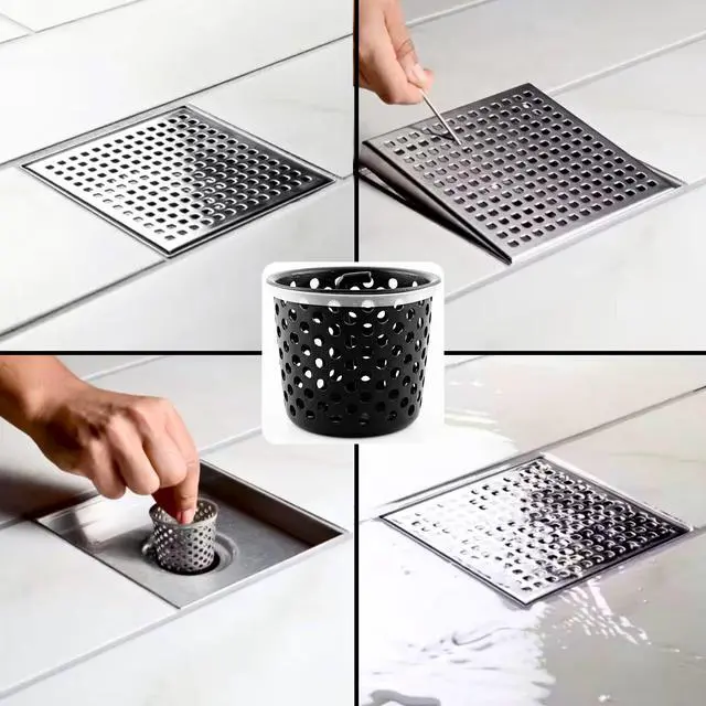 Alt view image 3 of 4 - Shower Drain Strainer for Oatey Designline Shower Drain, Linear and Square with Shower Drain Key for Drain Grate Removal, Matte Black