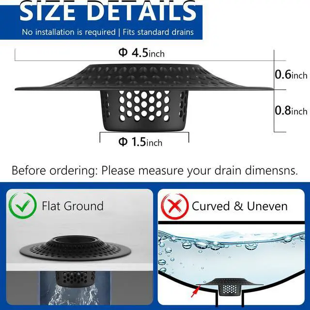 Alt view image 2 of 6 - Drain Hair Catcher Tub Drain Protector, Stainless Steel Bathtub Shower Drain Hair Stopper Strainer Trap for Shower Bathroom Sink to Catch Hair (Black)
