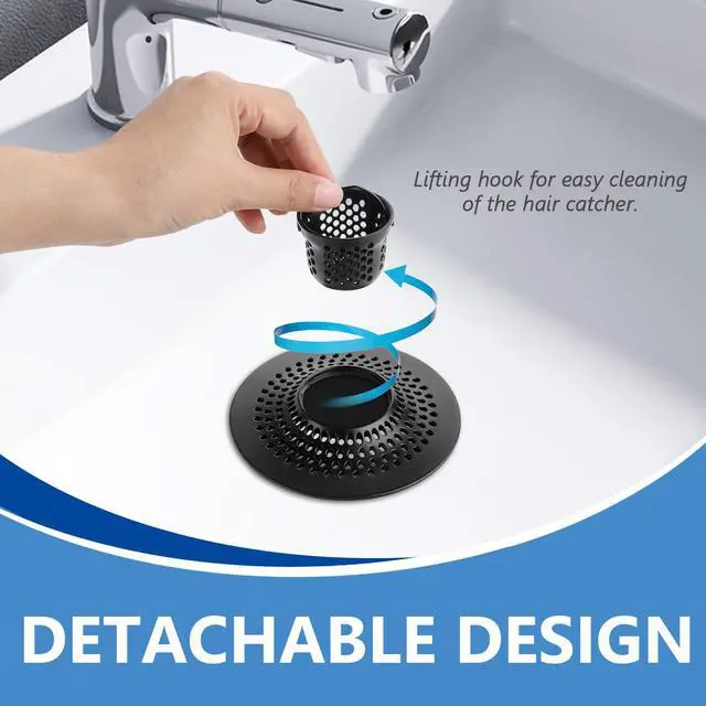 Alt view image 3 of 6 - Drain Hair Catcher Tub Drain Protector, Stainless Steel Bathtub Shower Drain Hair Stopper Strainer Trap for Shower Bathroom Sink to Catch Hair (Black)
