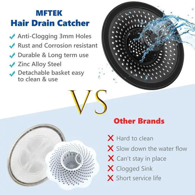 Alt view image 6 of 6 - Drain Hair Catcher Tub Drain Protector, Stainless Steel Bathtub Shower Drain Hair Stopper Strainer Trap for Shower Bathroom Sink to Catch Hair (Black)