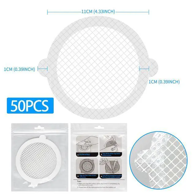 Alt view image 2 of 7 - 50pcs Disposable Shower Drain Hair Catcher Hair Trap for Shower Drain Mesh Stickers Shower Strainer for Bathroom Tub Kitchen Sink Shower Drain Cover Hair Stopper