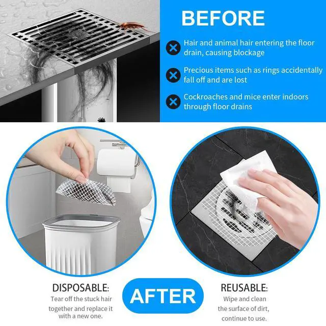 Alt view image 7 of 7 - 50pcs Disposable Shower Drain Hair Catcher Hair Trap for Shower Drain Mesh Stickers Shower Strainer for Bathroom Tub Kitchen Sink Shower Drain Cover Hair Stopper