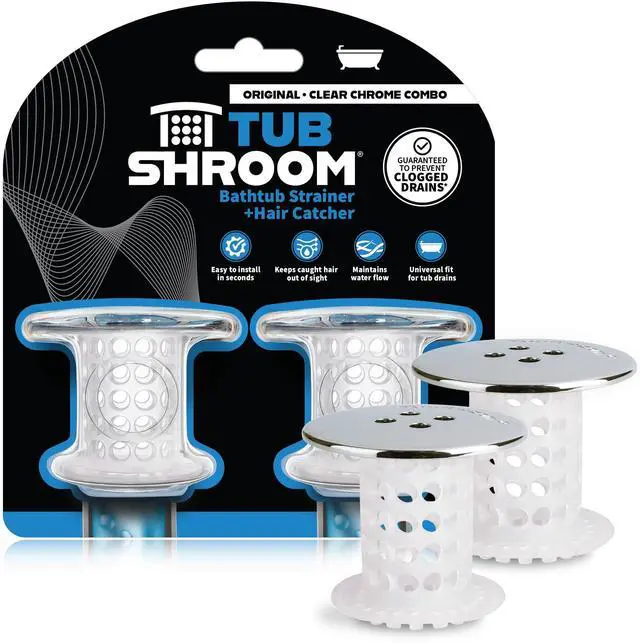 Main image of Bathtub Drain Protector and Hair Catcher - 2 Pack, Chrome - Fits 1.5" - 1.75" Bathtub and Shower Drains