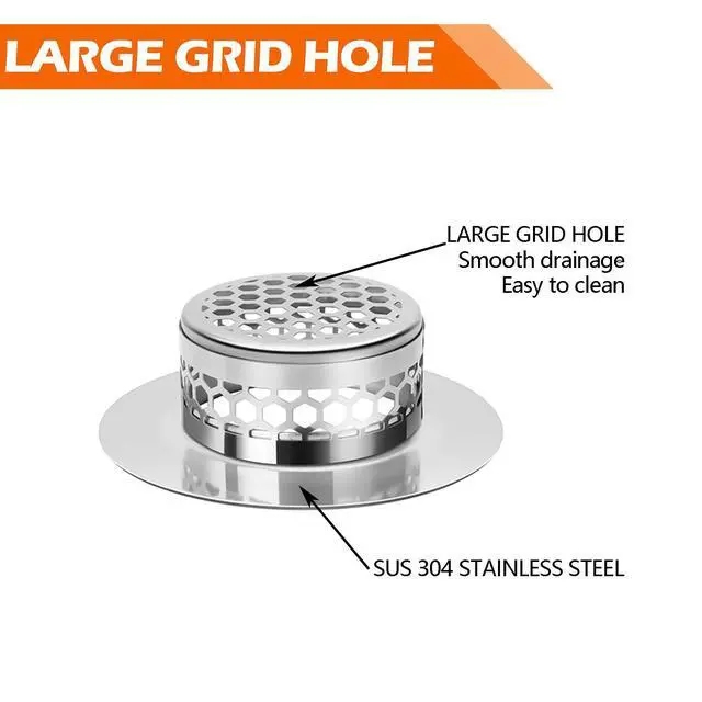 Alt view image 3 of 5 - Hair Catcher Shower Drain Bathtub Lavatory Sink Drain Strainer for Laundry, Mop Pool, Utility, Slop, RV Sink, Stainless Steel Drain FilterFit Hole Size from 1.65-2.17" 2Pack (1.5)