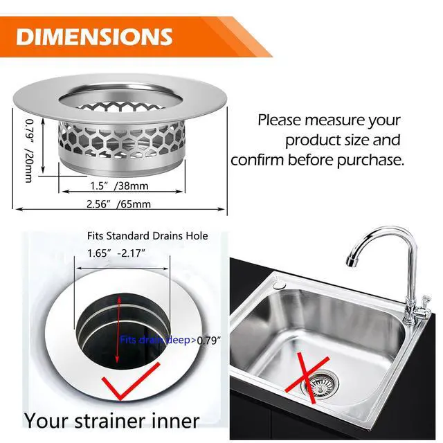 Alt view image 2 of 5 - Hair Catcher Shower Drain Bathtub Lavatory Sink Drain Strainer for Laundry, Mop Pool, Utility, Slop, RV Sink, Stainless Steel Drain FilterFit Hole Size from 1.65-2.17" 2Pack (1.5)