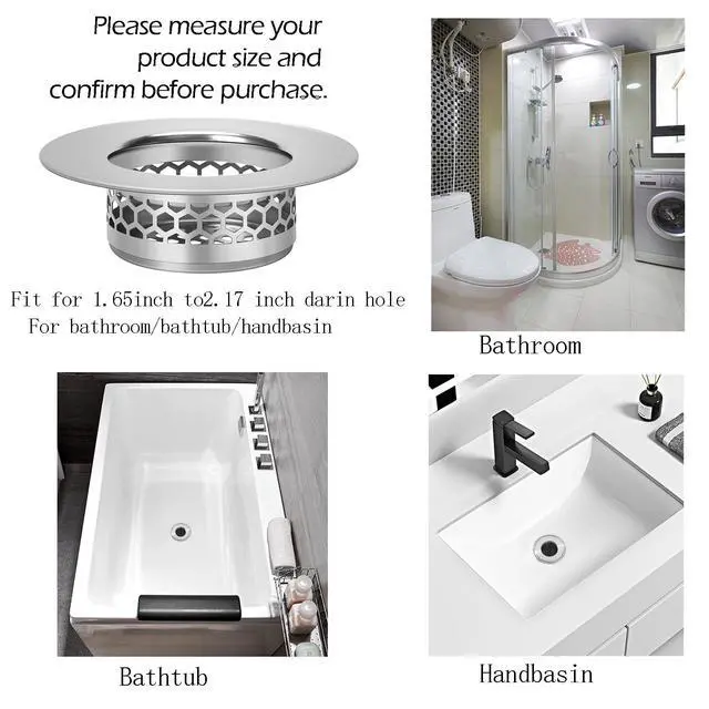 Alt view image 4 of 5 - Hair Catcher Shower Drain Bathtub Lavatory Sink Drain Strainer for Laundry, Mop Pool, Utility, Slop, RV Sink, Stainless Steel Drain FilterFit Hole Size from 1.65-2.17" 2Pack (1.5)