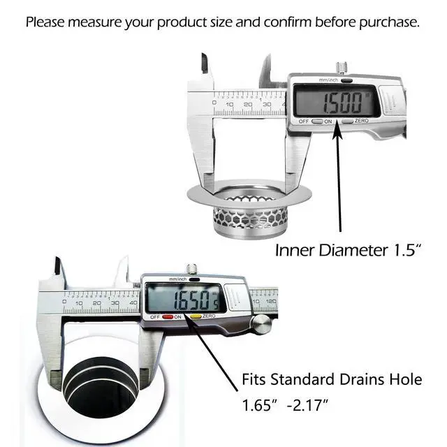 Alt view image 5 of 5 - Hair Catcher Shower Drain Bathtub Lavatory Sink Drain Strainer for Laundry, Mop Pool, Utility, Slop, RV Sink, Stainless Steel Drain FilterFit Hole Size from 1.65-2.17" 2Pack (1.5)
