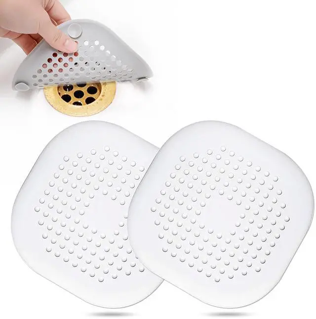 Main image of Hair Drain Catcher,Square Cover for Shower 2 Pack (White)