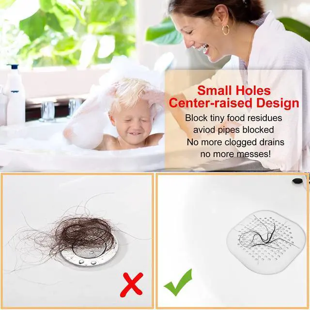 Alt view image 3 of 7 - Hair Drain Catcher,Square Cover for Shower 2 Pack (White)