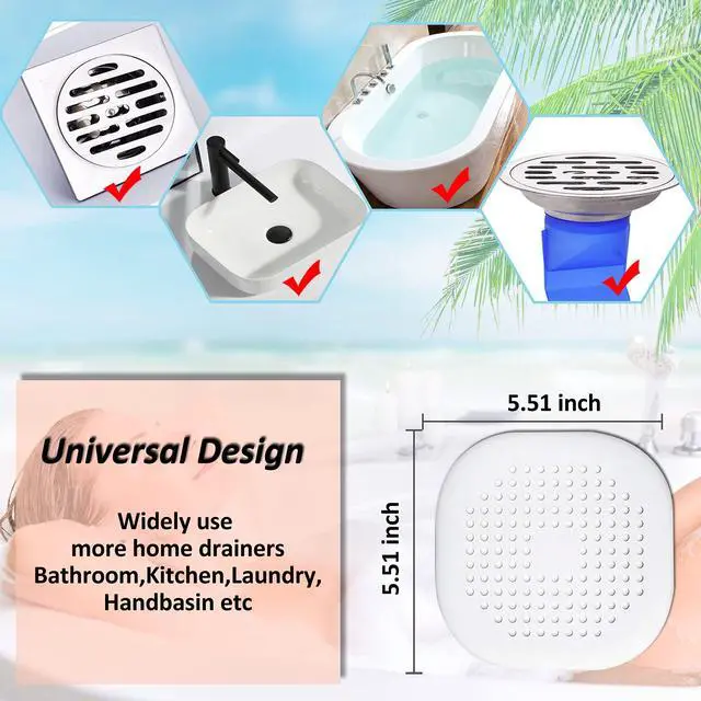 Alt view image 5 of 7 - Hair Drain Catcher,Square Cover for Shower 2 Pack (White)