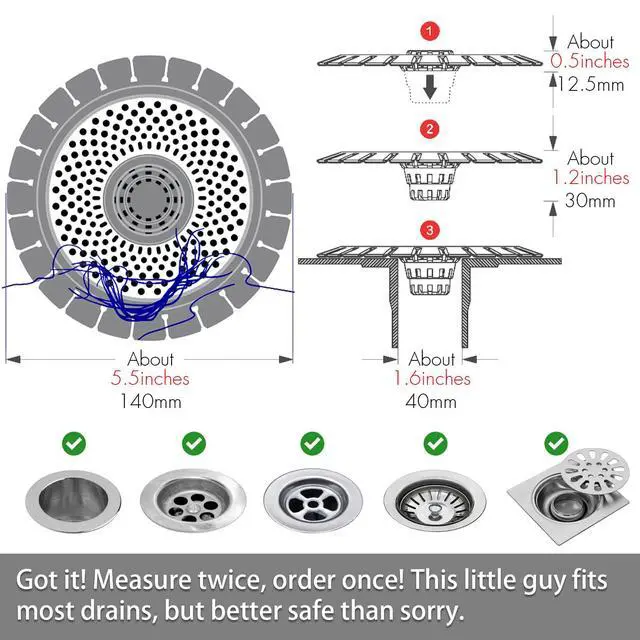 Alt view image 6 of 6 - Shower Drain Hair Catcher, Stainless Steel Bathtub Strainer 2-Pack