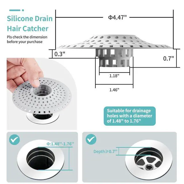 Alt view image 5 of 6 - Bathtub Drain Hair Catcher,Silicone Tub Hair Catcher Drain Protector