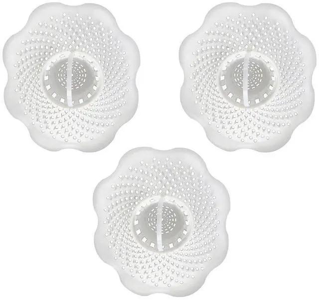 Main image of Bathtub Drain Hair Catcher with in-Drain Basket and Strainer Pegs, fits 1.25 Tub Drains, White, 3-Pack, (10876)