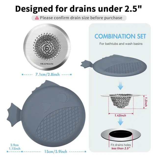 Alt view image 3 of 7 - Shower Drain Hair Catcher, 2.8" Fast Drainage Bathtub Stopper Drain Strainer Kit, Stainless Steel Shower Drain Cover, Bathtub Drain Protector for Sinks & Tubs (Patented Product)