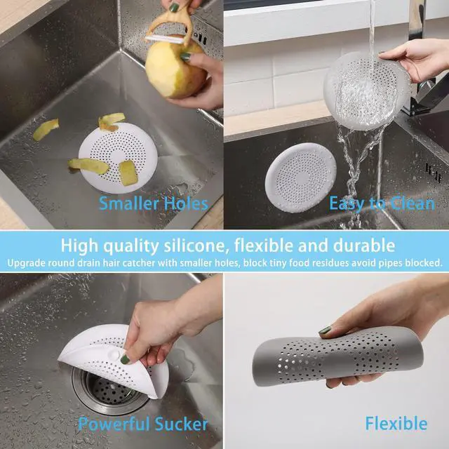 Alt view image 4 of 6 - Shower Drain Hair Catcher, Silicone Drain Cover with Suction Cup,Shower Drain Protector Drain Strainer Hair Stopper for Kitchen Bathroom Bathtub Sink(New Black 2Pack)