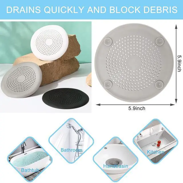 Alt view image 2 of 6 - Shower Drain Hair Catcher, Silicone Drain Cover with Suction Cup,Shower Drain Protector Drain Strainer Hair Stopper for Kitchen Bathroom Bathtub Sink(New Black 2Pack)
