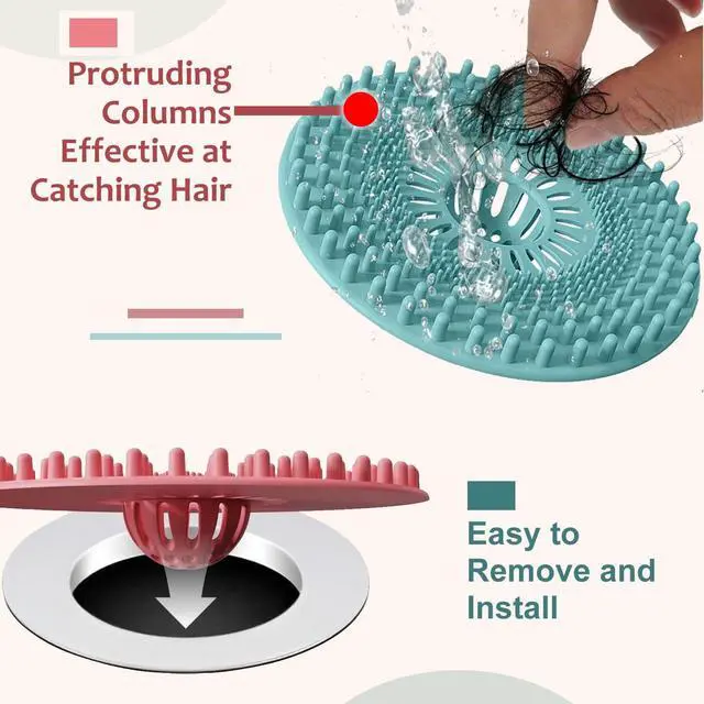 Alt view image 3 of 7 - Silicone Hair Catcher for Shower Drain & Bathtub 3 Pack (Grey/Blue/Pink), Anti-Clog Drain Strainer with Strong Suction, Easy Install, for Bathroom, Kitchen & Pet Hair (Patented)