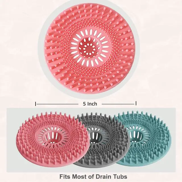 Alt view image 4 of 7 - Silicone Hair Catcher for Shower Drain & Bathtub 3 Pack (Grey/Blue/Pink), Anti-Clog Drain Strainer with Strong Suction, Easy Install, for Bathroom, Kitchen & Pet Hair (Patented)