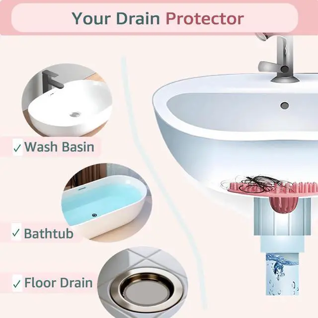 Alt view image 6 of 7 - Silicone Hair Catcher for Shower Drain & Bathtub 3 Pack (Grey/Blue/Pink), Anti-Clog Drain Strainer with Strong Suction, Easy Install, for Bathroom, Kitchen & Pet Hair (Patented)