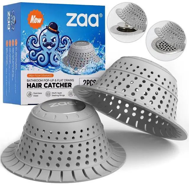 Main image of Shower Drain Hair Catcher, 2 Pack Silicone Collapsible Bathtub Drain Cover Dog Hair Catcher & Protector for Pop-Up & Regular Drains of Shower, Bathtub, Tub, Bathroom, Diameter 4.5"